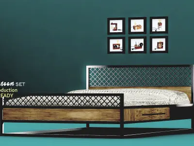 Interior bedroom set industrial design Low-poly 3D model