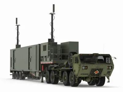 US Army Typhon Battery Operation Center with Antennas Up and Truck M983  purchase 3D model