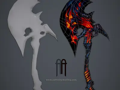 Hand Painted Game Axe Low-poly 3D model