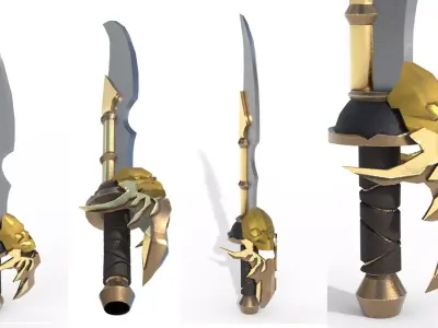 Sword with Skull Plate at Handle Gaming Asset 3D Model Low-poly 3D model