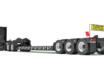 Semi Truck with Lowboy Trailer 3D model