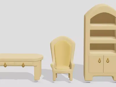 Set of antique furniture table chair and wardrobe  3D model