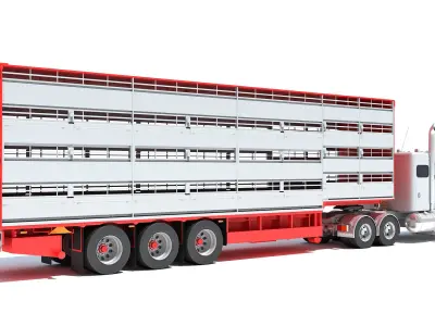 Animal Transporter Semi Truck and Trailer 3D model