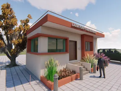 Industrial office exterior view and office interior 3D print model