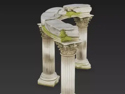 Ancient Ruined Corinthian Columns with Moss 3D model