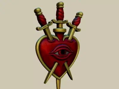 sacred heart  three of swords  gothic wall decor ornament 3D print model