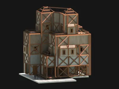 Medieval Low Poly Building Castle Wooden Village Stone House 21 Low-poly 3D model