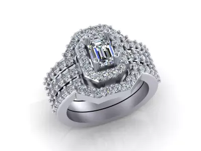 emerald cut diamond halo engagement jewelry ring 3 part 3D print model