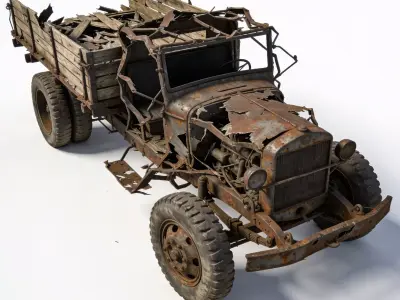 WWI Artillery Truck Wreckage 3d model Low-poly 3D model