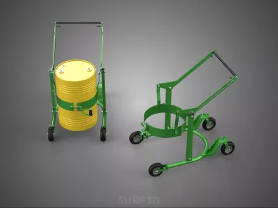 QUAD FOUR 4 WHEELS DRUM BARREL TRANSPORT TROLLEY LIFT CART DOLLY 3D model