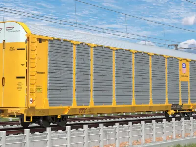 Autorack Railroad Car with Electric Cars 3D model