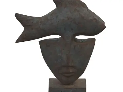 Fish face rusted statues Low-poly 3D model