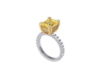 Yellow Emerald Solitaire Ring With Side Stone 3D print model