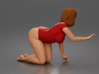 Woman kneels reaching wearing bodysuit graceful and poised 3D print model