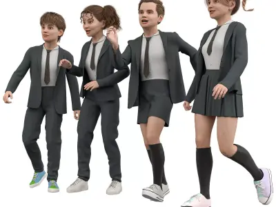 School Girls and Boy Uniform Low-poly 3D model
