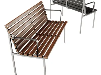 Traverse Garden Bench with armrests with back by Hay 3D model