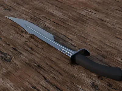 combat knife on a wooden surface 3D model