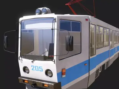 KTM-11 tram with motor coach KTP-11 Low-poly 3D model