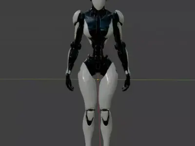 futuristic white and black female slim humanoid robot Low-poly 3D model
