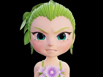 Cartoon Nature Girl Low-poly 3D model