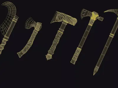 Fantasy Axes RPG Alpenstock Hammer-Axe Battle-axe Viking Low-poly 3D model