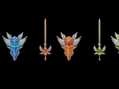 Sky Protector - Sword and Shield Low-poly 3D model