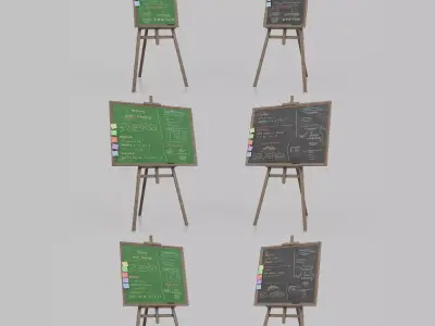 Complete Wooden Chalkboards - Standing Writing Board Collection 3D Model Pack