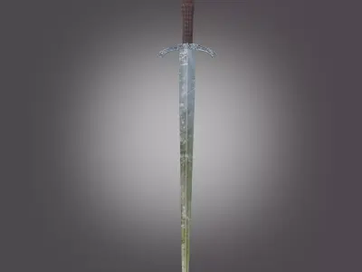 Damaged bastard sword PBR low poly game-ready Low-poly 3D model