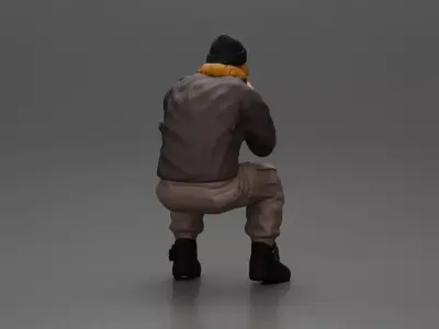 Gangster sitting in dressed casually with a beanie and jacket 3D print model