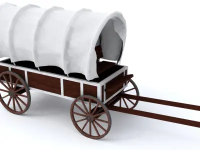 Western Wagon Low-poly 3D model 2