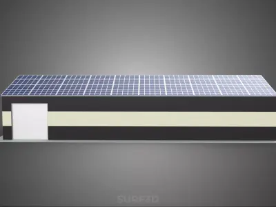 ROOFTOP ARRAY ECO SOLAR PANELS STRIPED UTILITY BUILDING FACILITY 3D model