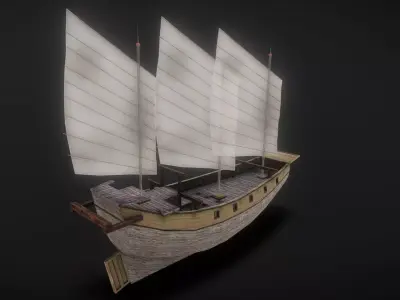 Ancient sailboat Low-poly 3D model