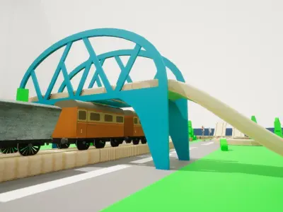Train Set - Modular Train Track - Trains and Table  Low-poly 3D model