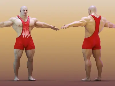 Fit Athletic Male T pose in Reebok Red Singlet 3D model