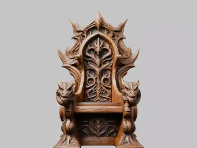 Medieval Fantasy Wooden Carved Dragon Throne Chair Low-poly 3D model