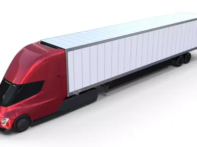 Tesla Truck Red w trailer 3D model