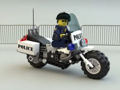 Lego Officer and Police motorcycle Low-poly 3D model