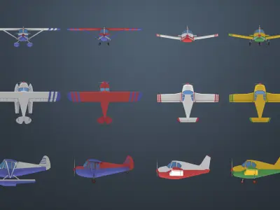 Low poly airplanes two military shelters Low-poly 3D model