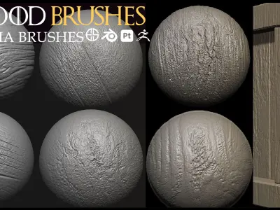 31 Wood Brush-Blender Brush-Zbrush Brush-Alpha Brushes-Vol 4 Free 3D model