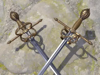 Swept hilt rapier Low-poly 3D model