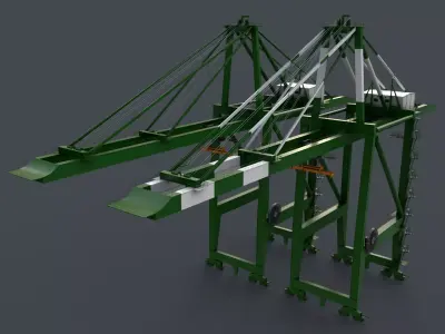 PBR Quayside Container Crane V2 - Green Low-poly 3D model
