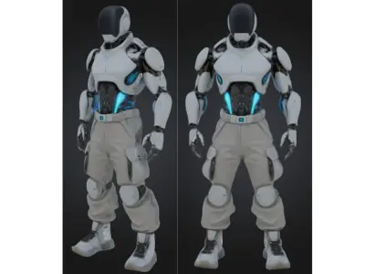 White Sci-Fi Male Android Character Low-poly 3D model