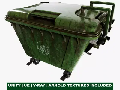 Old Dirty Dustbin All PBR Unity UE Textures Included Low-poly 3D model