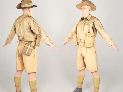 Animated Australian infantryman character from World War 2 91 Low-poly 3D model