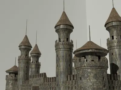 Medieval Castle Concentrated English or French Style Low-poly 3D model