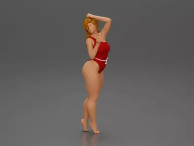 woman in a red swimsuit posing confidently 3D print model