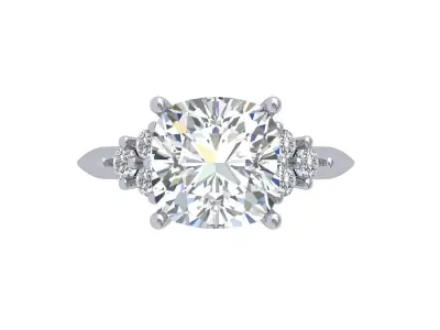 Cushion 3 Stone Bridal Ring 3D print model 3