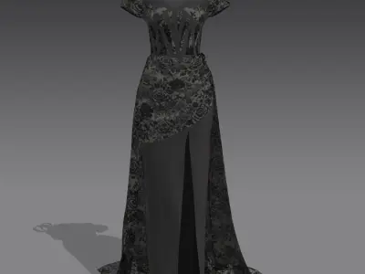 corset dress rose fabric modern look low slevee Low-poly 3D model