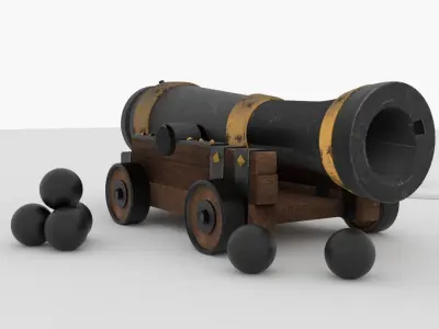cannon with balls in it Low-poly 3D model