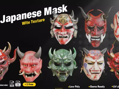 15 Japanese Mask Vol1 Low-poly 3D model